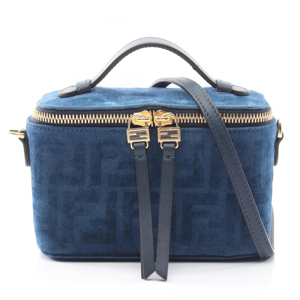 Fendi Vanity FF Flock Denim Handbag Leather Blue